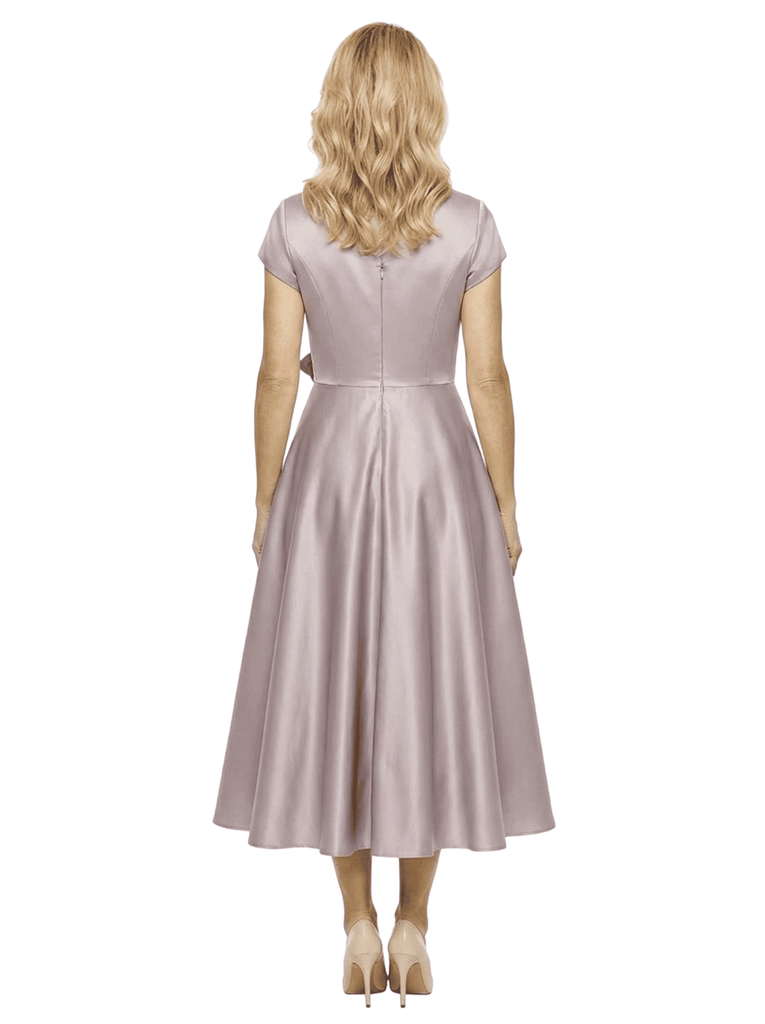 Simple V-Neck Short Sleeves Satin Tea-Length A-Line Mother Of The Bride Dresses