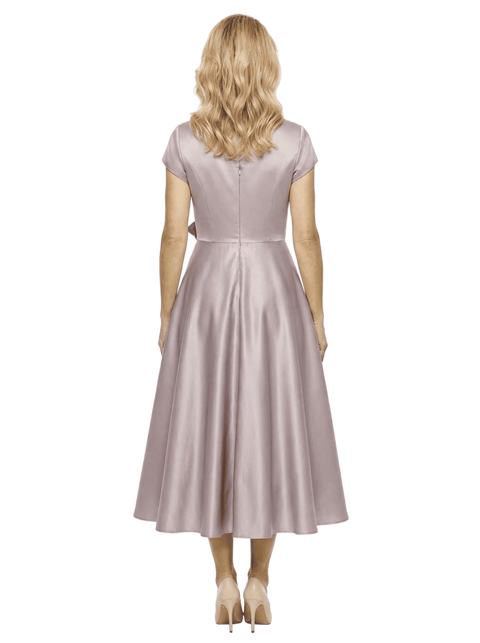 Simple V-Neck Short Sleeves Satin Tea-Length A-Line Mother Of The Bride Dresses