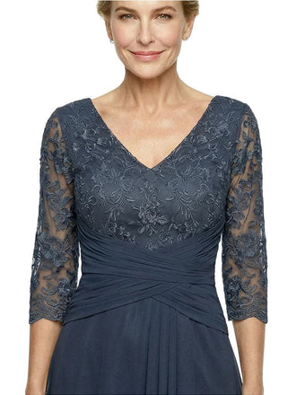 Beautiful Lace V-Neck High-Low Mother Of The Bride Dress With Sleeves