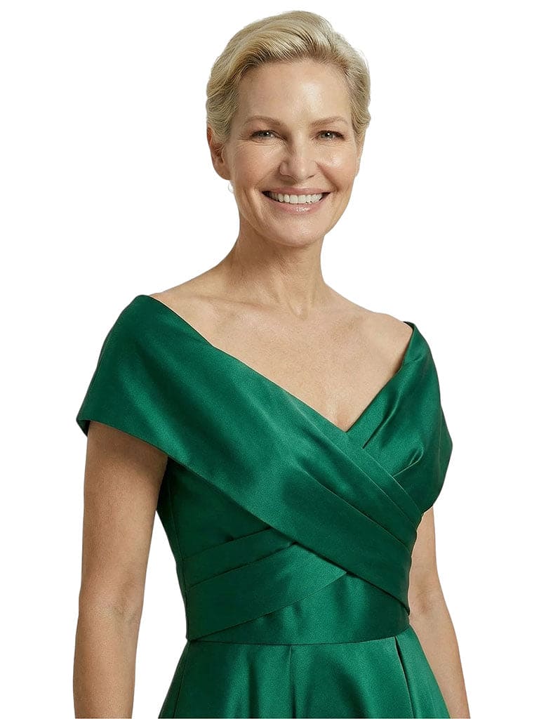 Mother Of The Groom Off Shoulder Satin A-Line Midi Formal Bride Mother Wear