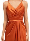Elegant Spaghetti Straps V-Neck A-Line Soft Satin Ankle-Length Bridesmaid Dresses