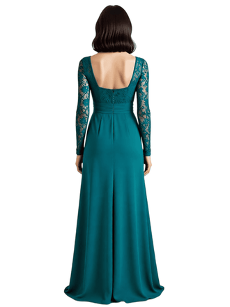 Elegant Long Sleeves Ruffle Lace Applique Chiffon A-line Long Mother of The Bride Dresses