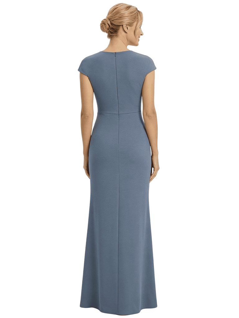 Chicsew Sexy V-Neck Cap Sleeves Slit Floor Length Mermaid Mother Of The Groom Dress