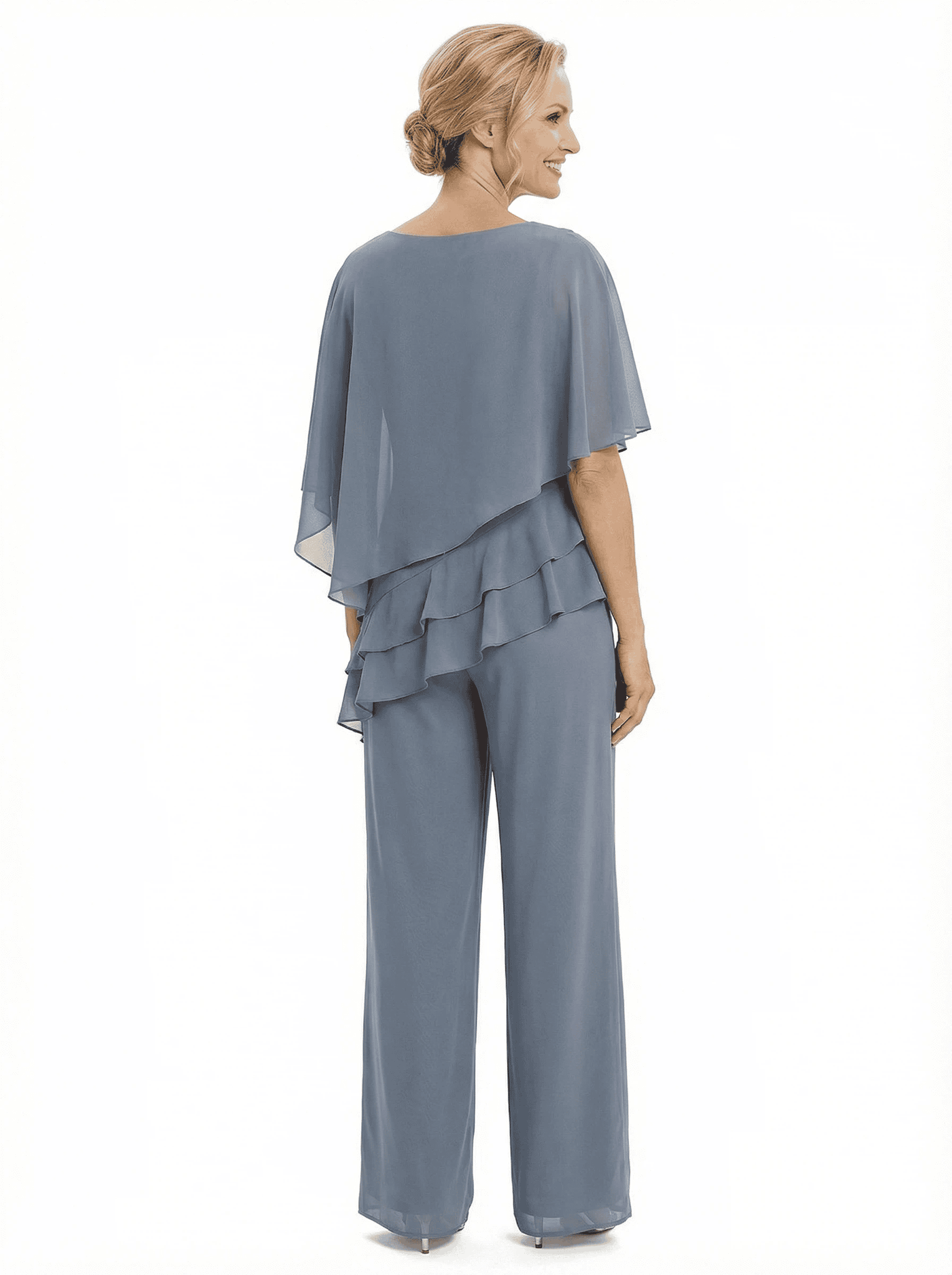 Morden Asymmetric Neck Chiffon Half Sleeves Mother Of The Bride Pantsuits Plus Size