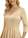 Elegant V-Neck Long Sleeves A-Line Satin Tea-Length Mother of the Bride Dresses