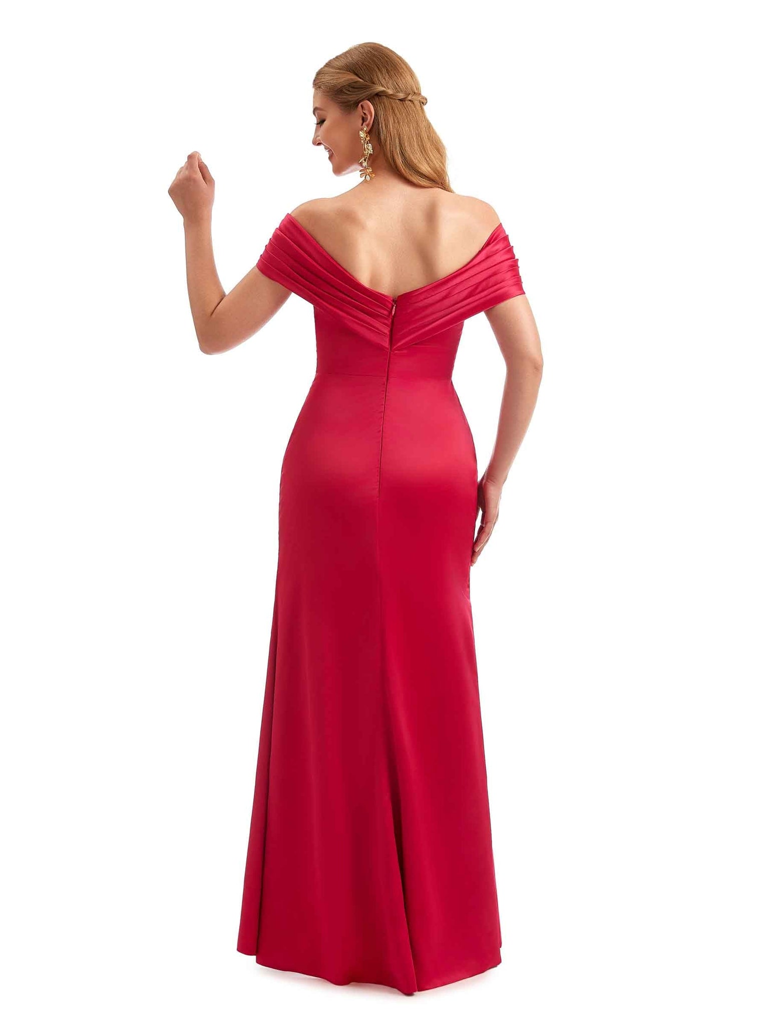 Satin Off The Shoulder Mermaid Sexy Side Slit Long Bridesmaid Dresses UK Online