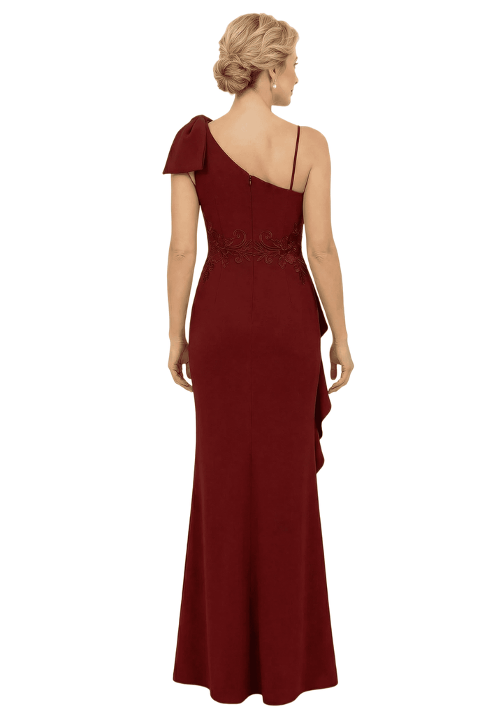Chicsew Mother of Groom Gown Spaghetti Straps Ruffled Jersey Trumpet Maxi Dress with Bow