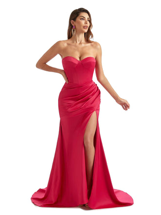 Sexy Side Split Sweetheart Mermaid Satin Trendy Long Bridesmaid Dresses Online