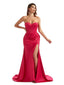 Sexy Side Split Sweetheart Mermaid Satin Trendy Long Bridesmaid Dresses Online