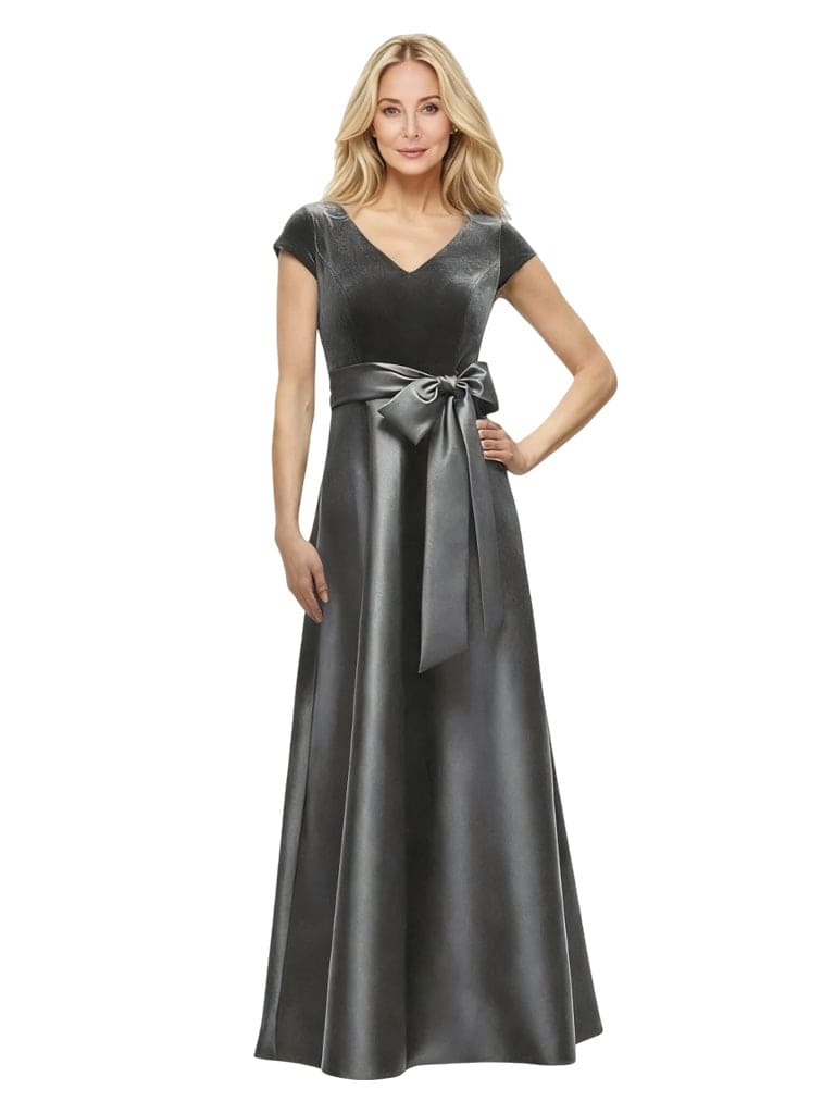 Elegant V-Neck Cap Sleeves A-line Velvet Long Mother of The Dresses