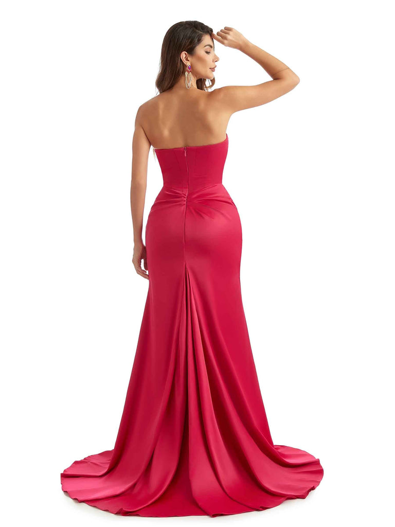 Sexy Side Split Sweetheart Mermaid Satin Trendy Long Bridesmaid Dresses Online