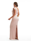 Elegant One Shoulder Mermaid Back Slit Soft Satin Long Bridesmaid Dresses Online