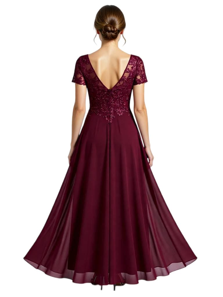 Elegant V-neck Short Sleeves Chiffon A-Line Mother of The Bride Dresses