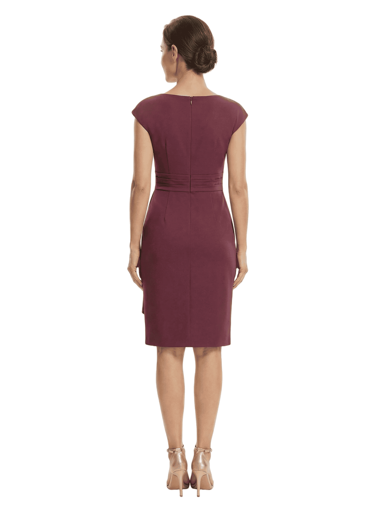 Chicsew Mother of The Bride Dress Beautiful Jewel Cap Sleeve Crepe Sheath Midi Gown Ruffled Stylish Design