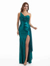 Elegant Side Slit One Shoulder Metallic Stretch Shiny Fabric Long Mermaid Wedding Guest Dresses