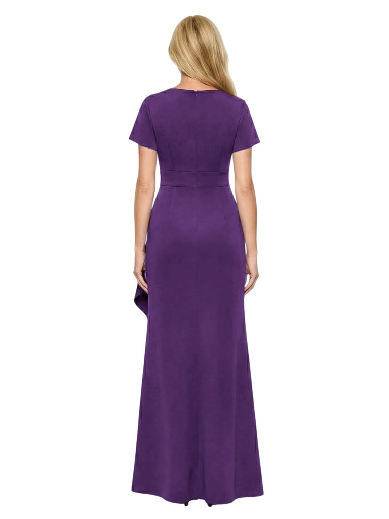 Elegant Satin V-neck Short Sleeves Ruffles Mermaid Long Mother Of The Bride Dresses