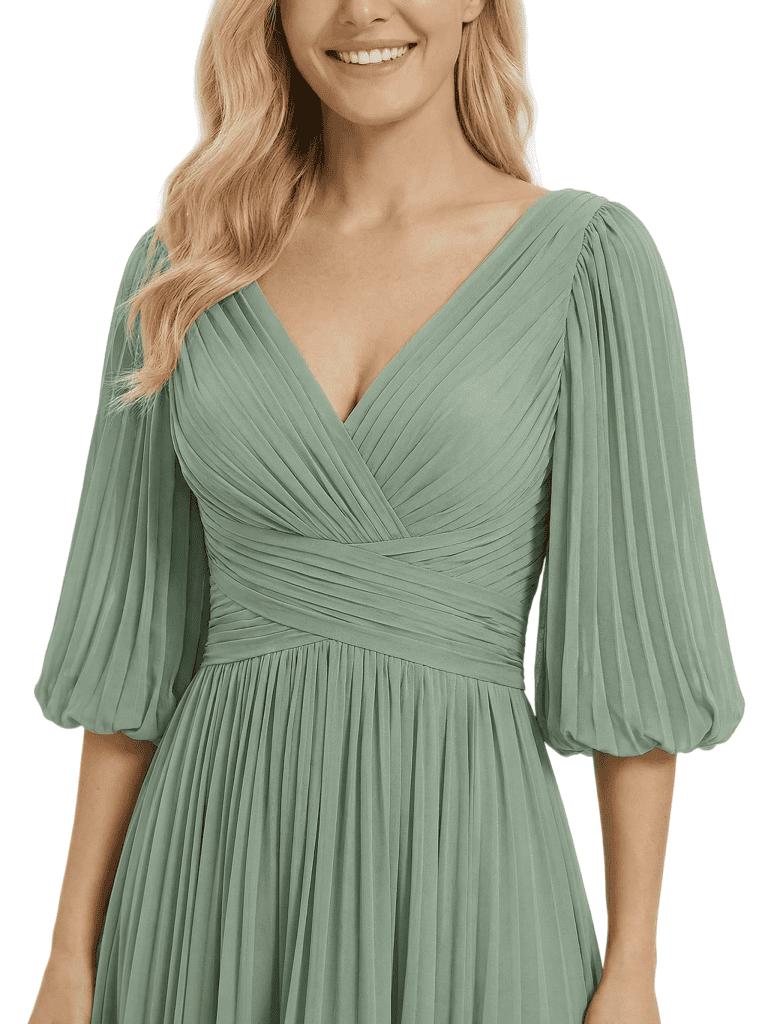 Charming A-Line Half Sleeves V-Neck Chiffon Mother of The Bride Dresses