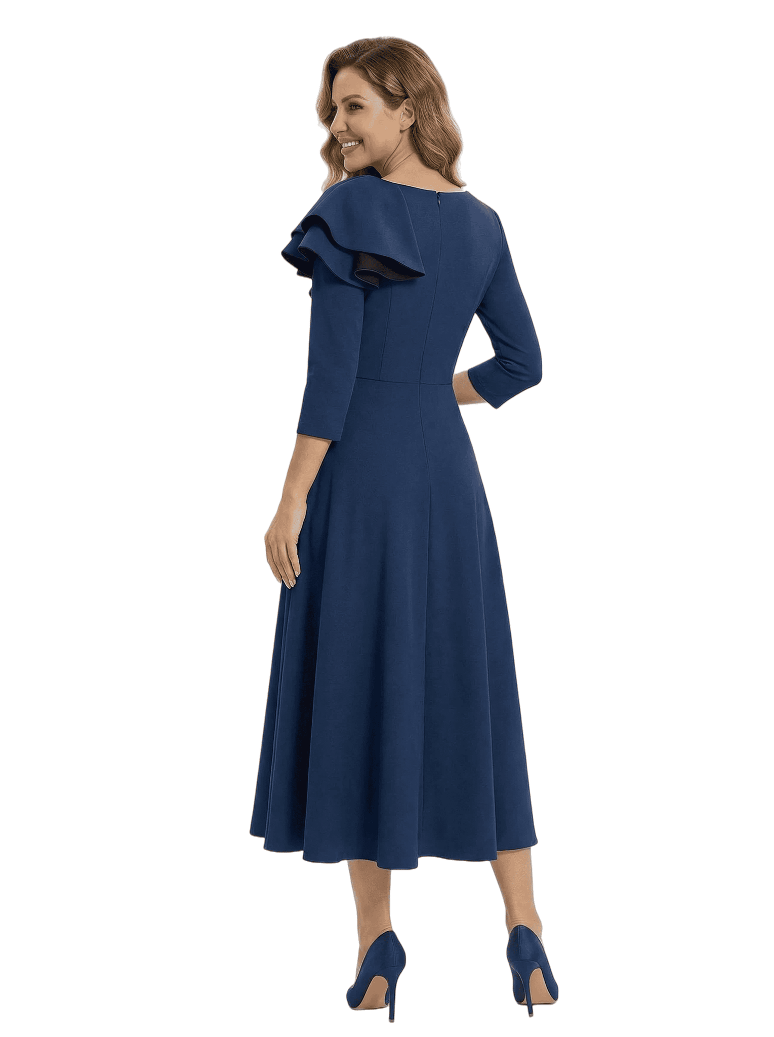 Chicsew Fancy Asymmetric Ruched Jersey A-Line Formal Dress For Mother Of The Bride With Ruffles