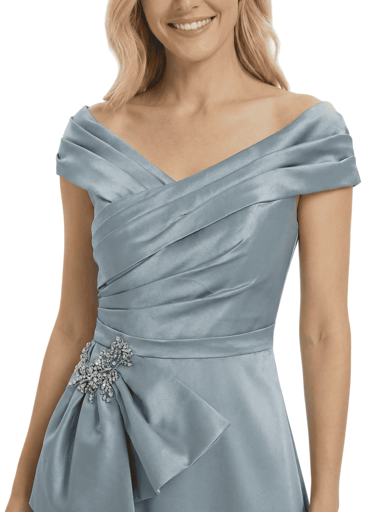 Elegant Cap Sleeves Ruffles A-Line Floor-Length Pleat Satin Mother of the Groom Evening Dress