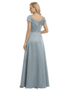 Elegant Cap Sleeves Ruffles A-Line Floor-Length Pleat Satin Mother of the Groom Evening Dress