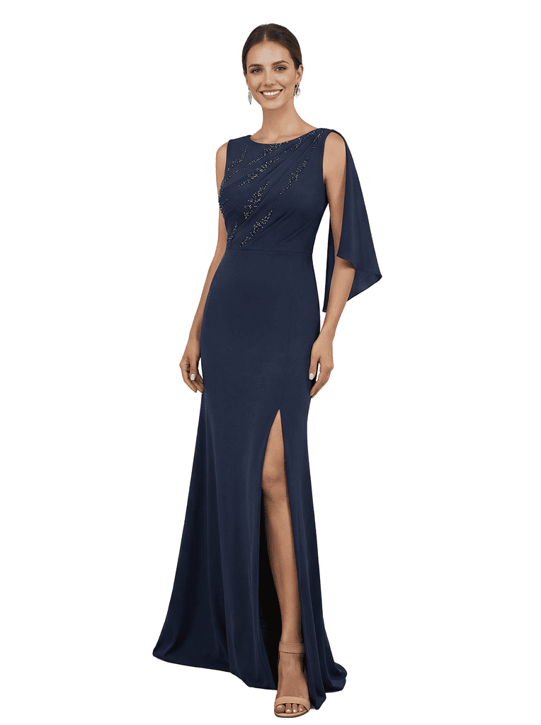 Chicsew Sexy Scoop Sleeveless Side Slit Beaded Floor Length Mermaid Mother Of The Groom Dress