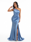 Sexy Mermaid One Shoulder Soft Satin Unique Long Bridesmaid Dresses Online