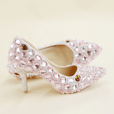 Women's Wedding Shoes Pointed Toe Crystal High Heel Decorative Heel Bridal Shoes,H34
