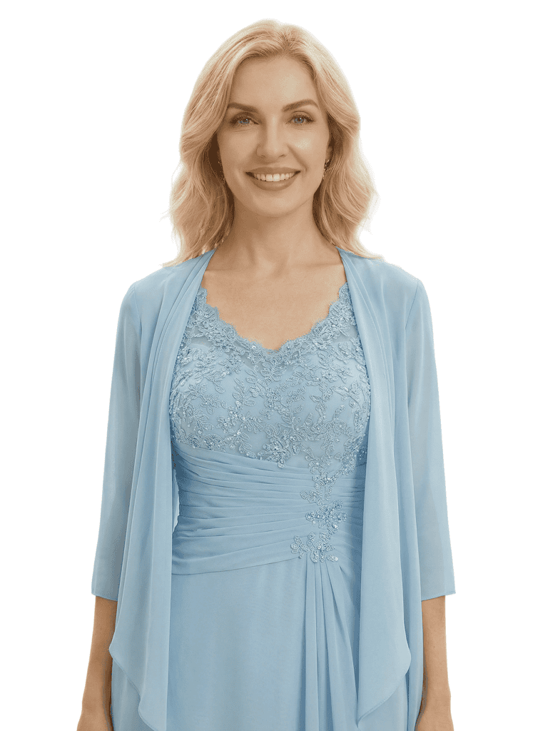 Sophisticated Lace Chiffon Mother Of The Groom Dress Tea-Length Gown And Jacket