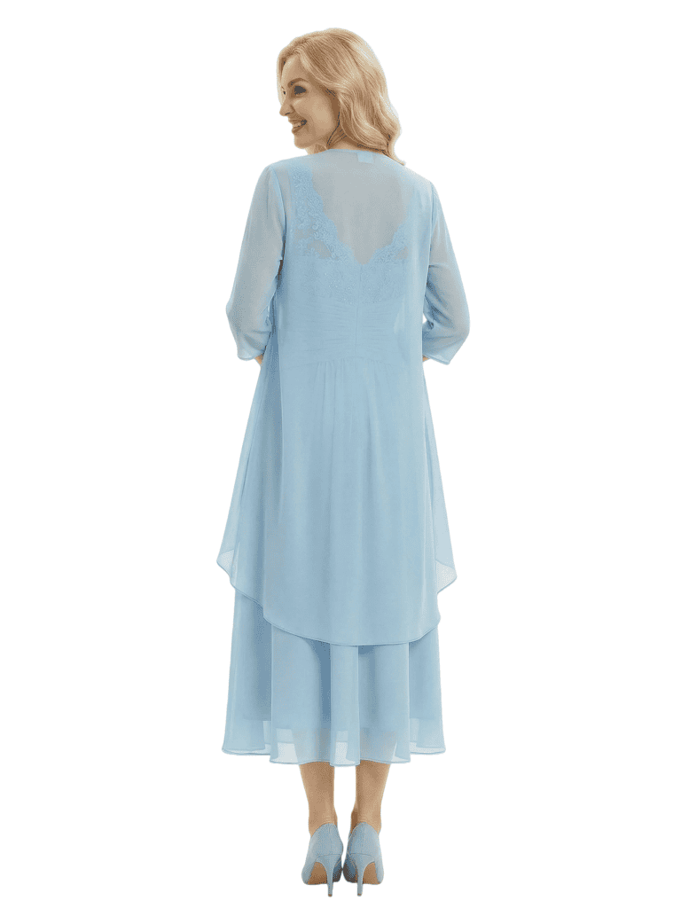 Sophisticated Lace Chiffon Mother Of The Groom Dress Tea-Length Gown And Jacket