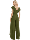 Modern Mother Of The Bride Pantsuit V-Neck Flutter Sleeves Chiffon Overlay Jumpsuit
