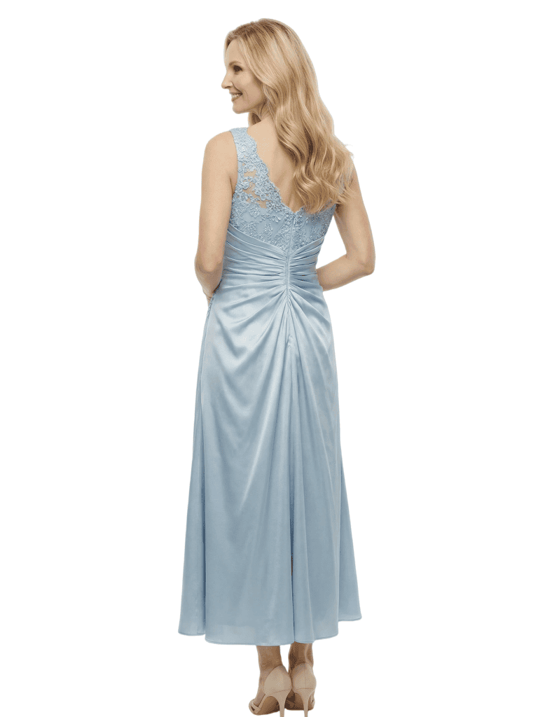 Charming V-Neck Sleeveless A-line Lace Beaded Short Satin Mother of The Bride Dress