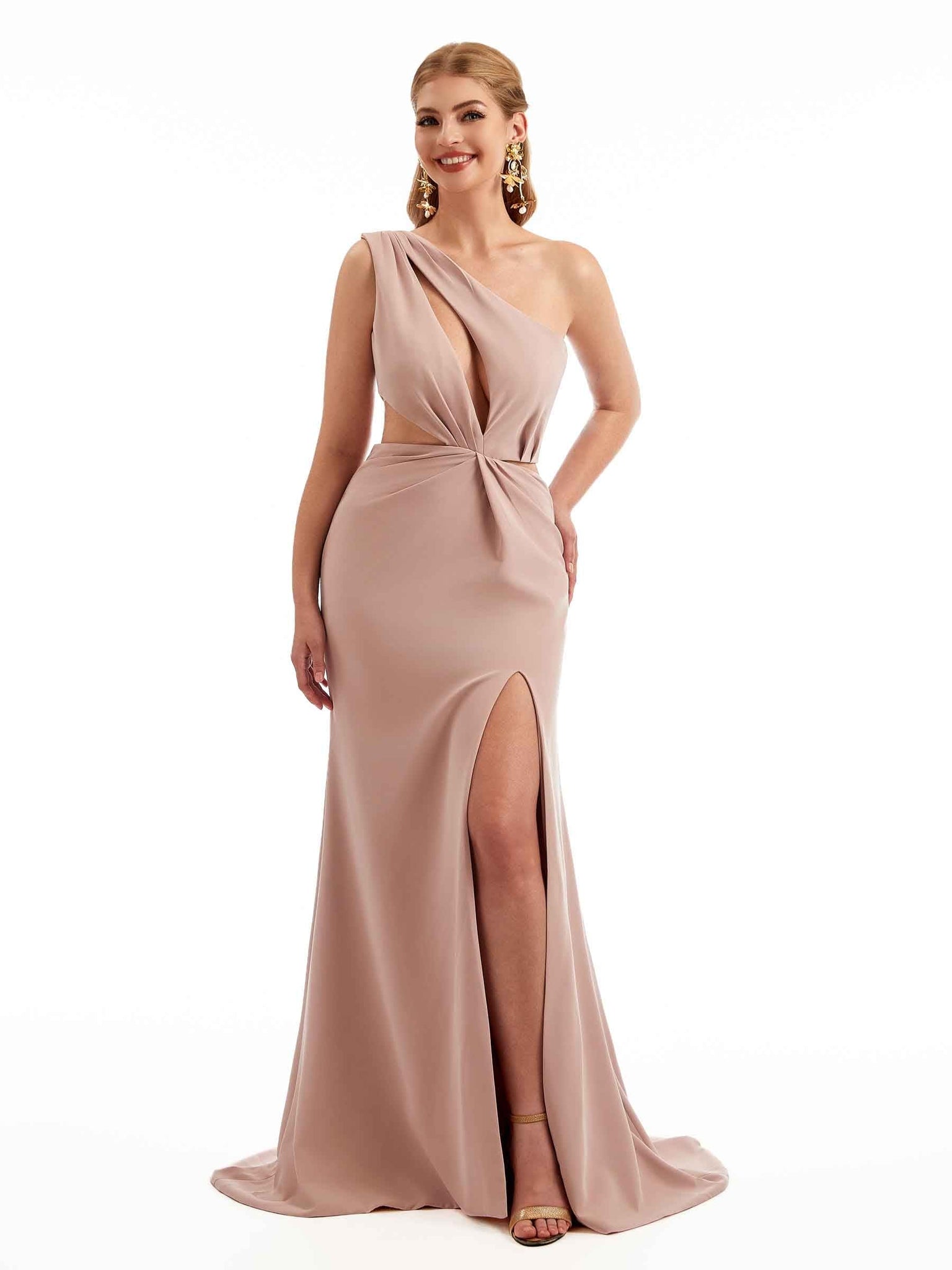 Stretch Crepe One Shoulder Sexy Side Slit Long Mermaid Bridesmaid Dresses Uk