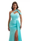 Sexy One Shoulder Mermaid Side Slit Soft Satin Maxi Bridesmaid Dresses Online