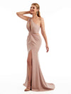 Sexy Side Slit One Shoulder Stretchy Crepe Floor Length Mermaid Bridesmaid Dresses