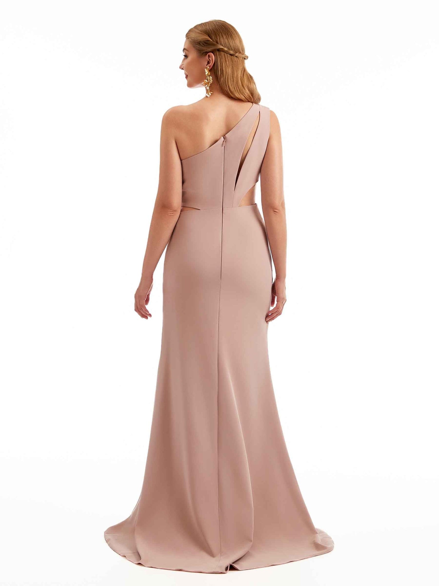 Stretch Crepe One Shoulder Sexy Side Slit Long Mermaid Bridesmaid Dresses Uk