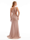 Sexy Side Slit One Shoulder Stretchy Crepe Floor Length Mermaid Bridesmaid Dresses