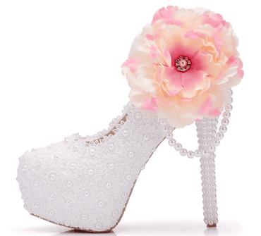 Women's Wedding Shoes Lace Shoes Beaded Flower Shoes High Heel Bridal Shoes,H36