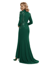 Chicsew Fancy Long Sleeve Satin Mother of The Groom Dress Sequin Lace Accents Fitted Mermaid Elegant Formal Gown