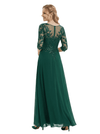 Chicsew Gorgeous Lace Embellished Mother of The Groom Dress 3/4 Sleeves Flowy Chiffon Long Classy Formal Gown