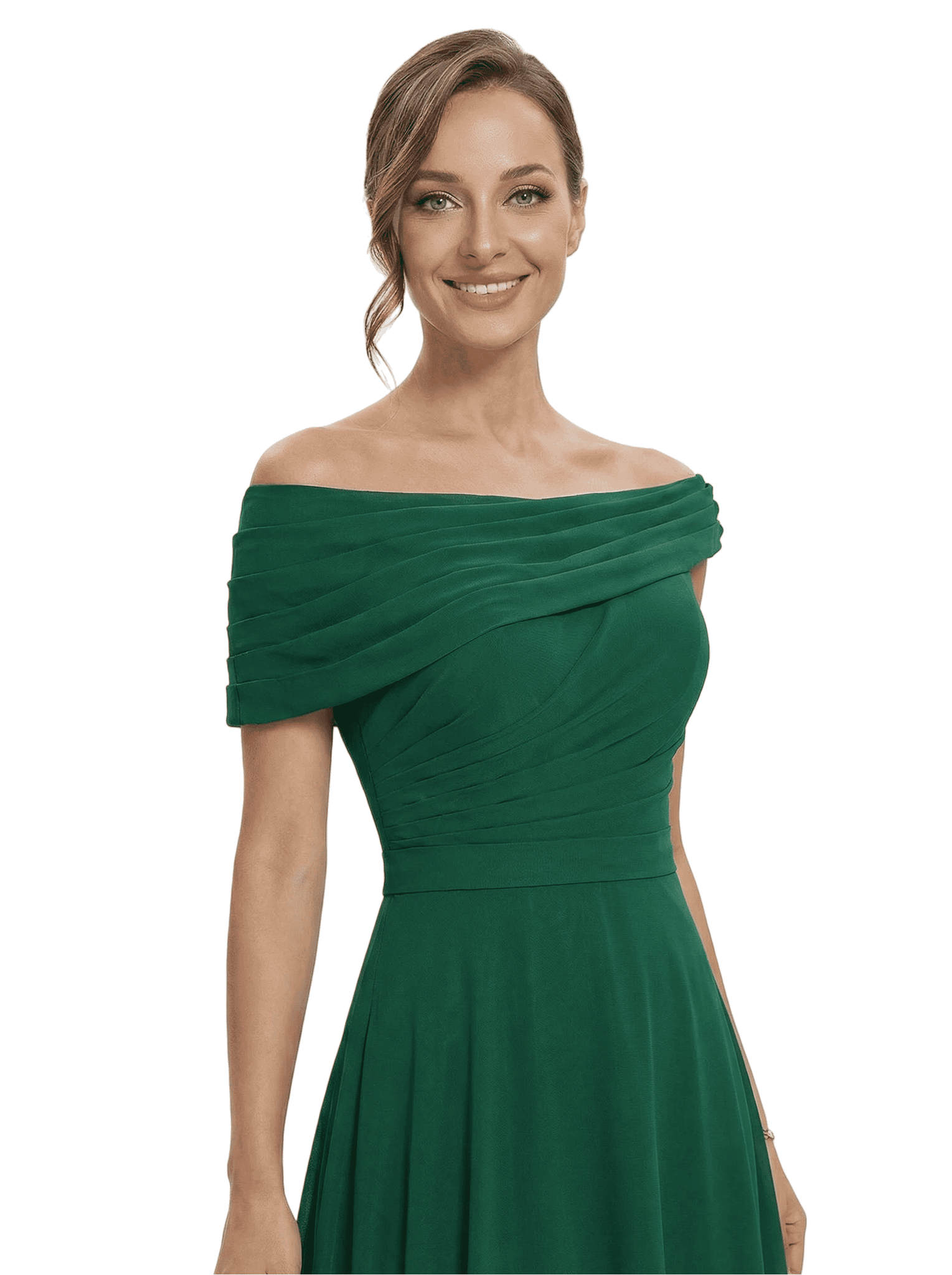 Chicsew Stylish Off Shoulder Chiffon Mother of The Bride Dress Flowy Long Elegant Formal Gown