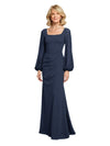Elegant Chiffon Square Neck Long Sleeves Mermaid Mother Of The Bride Dresses