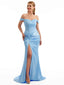 Women Side Split Off The Shoulder Long Boho Chic Satin Bridesmaid Dresses Online