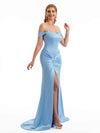 Off The Shoulder Stretch Satin Dresses For Bridesmaids Online Sexy Side Split