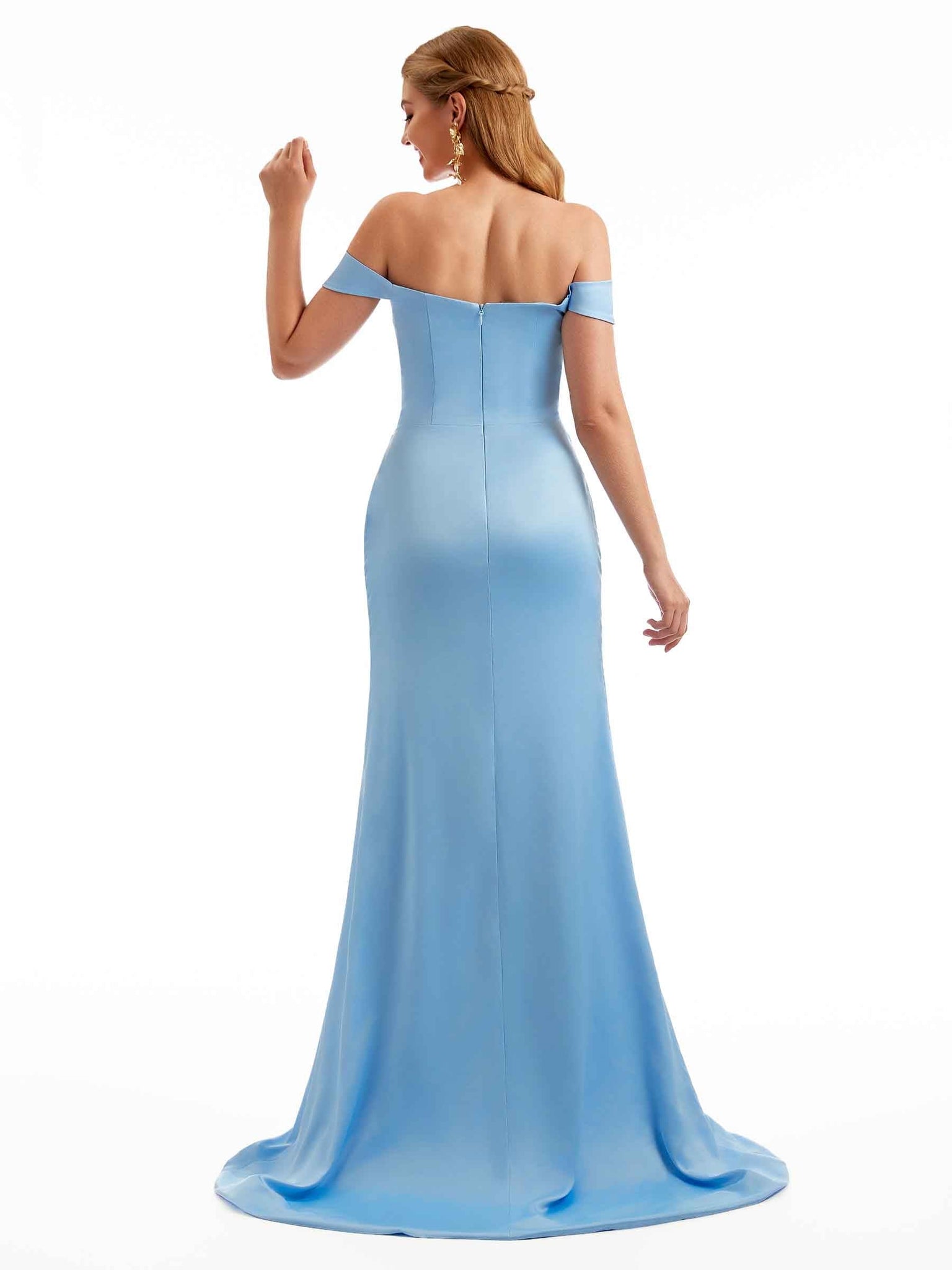 Silky Satin Off The Shoulder Dresses For Bridesmaids UK Online Sexy Side Split