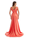 Sexy Side Split Long Satin V-neck Unique Formal Maid of Honour Dresses Online