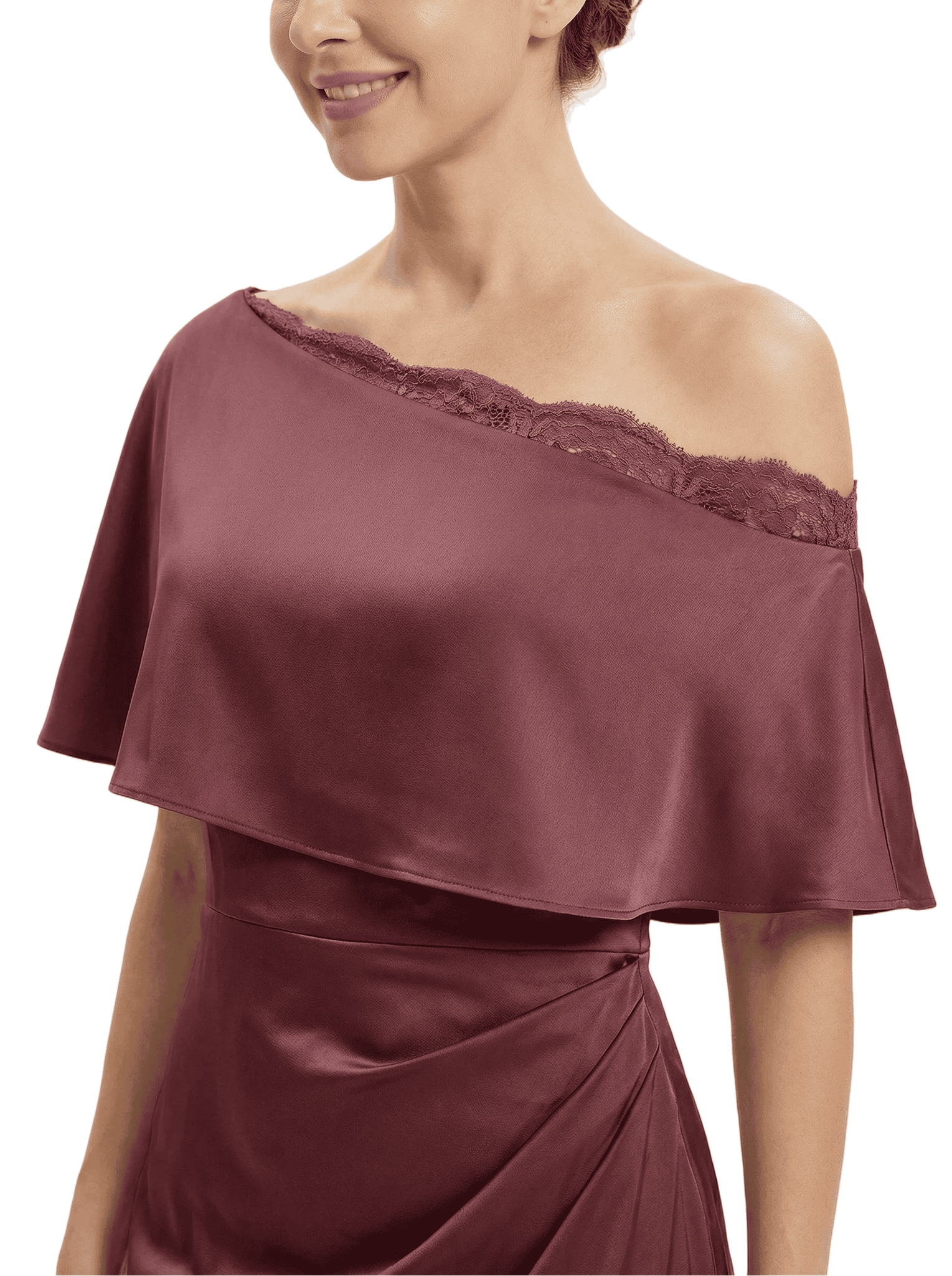 Chicsew Sexy Off Shoulder Satin Mother of The Groom Dress Lace Side Slit Mermaid Long Elegant Gown