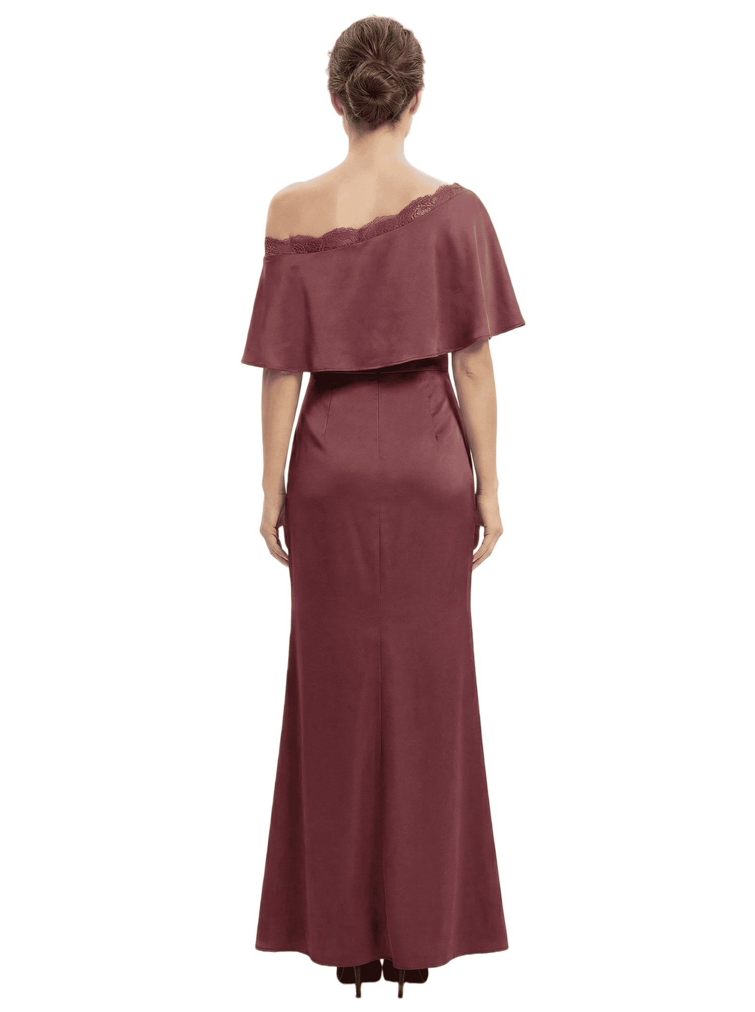 Chicsew Sexy Off Shoulder Satin Mother of The Groom Dress Lace Side Slit Mermaid Long Elegant Gown