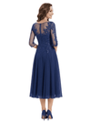 Chicsew Elegant Illusion 3/4 Sleeve Lace Sequin Mother of The Bride Dress Flowy Midi Chiffon Classy Gown