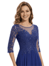 Chicsew Elegant Illusion 3/4 Sleeve Lace Sequin Mother of The Bride Dress Flowy Midi Chiffon Classy Gown