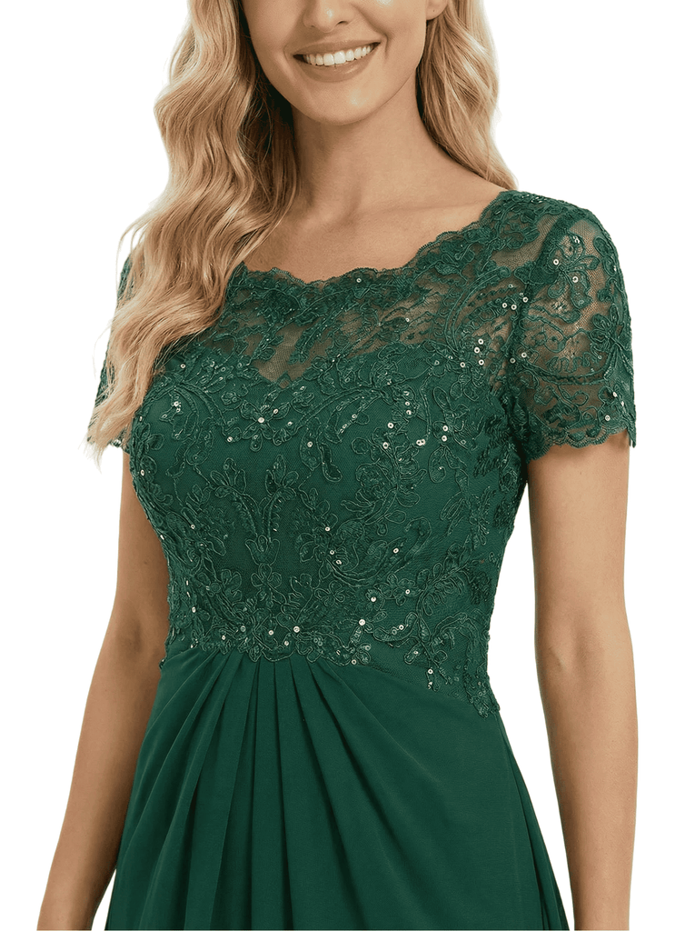 Chicsew Gorgeous Short Sleeve Mother of The Groom Dress Flowy Long Chiffon Formal Gown